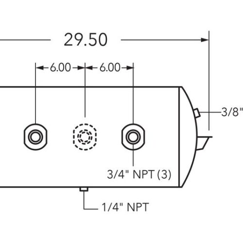 Air Tank, 12″ Diameter, 3/4″ (3) Main Ports, 3/8″ End Port, 12.34 Gal