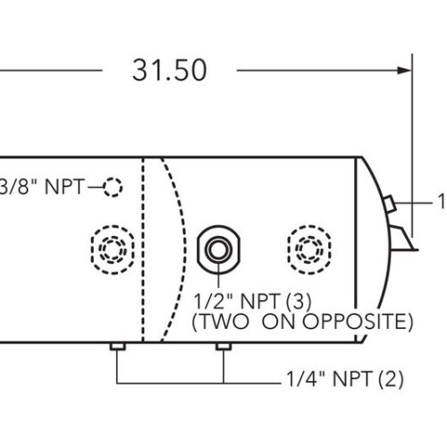 Air Tank, 12″ Diameter, 1/2″ (3) Main Port, 1/2″ End Port, 19.05 Gal