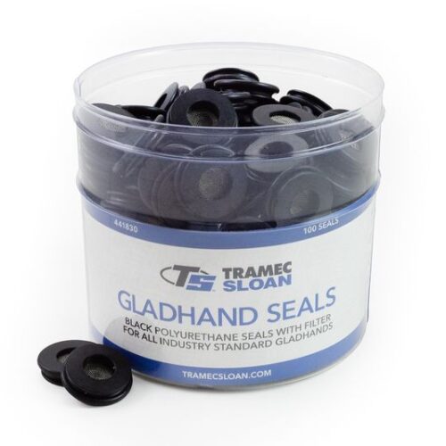 Gladhand Seal Retail Bucket Display, Black Poly Seals w/ Built-In Filter