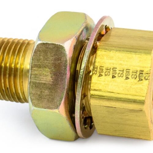 Bulkhead Fitting, Brass, 2-3/8″, .55″ x 1.460″ Steel Nut, Carton Pack