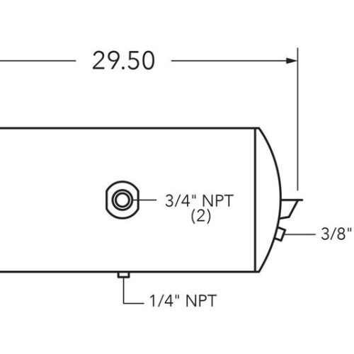 Air Tank, 12″ Diameter, 3/4″ (2) Main Port, 3/8″ End Port,12.34 Gal, Skid