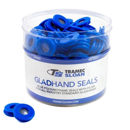 Gladhand Seal Retail Bucket Display, Blue Poly Seals w/ Built-In Filter