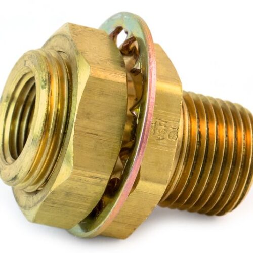 Bulkhead Fitting, Brass, 1-11/16″, .38″ x 1.25″ Brass Nut, Carton Pack