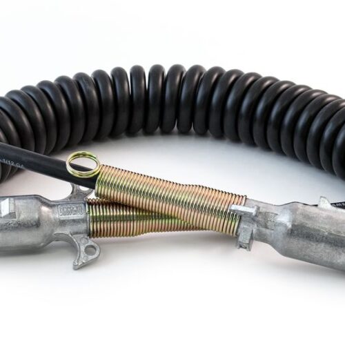 Standard Coiled Cable with Zinc Plugs, 1/12-6/14 GA Black Jacket, 15ft, 12″ Leads