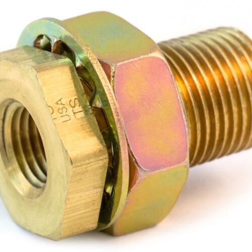 Bulkhead Fitting, Brass, 1-1/2″, .41″ x 1.1″ Steel Nut, Carton Pack