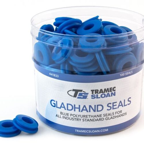 Gladhand Seal Retail Bucket Display, Blue Poly Seals