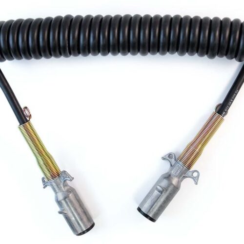 Standard Coiled Cable with Zinc Plugs, 1/10-6/12 GA Black Jacket, 15ft, 12″ Leads