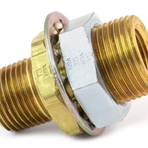 Bulkhead Fitting, Brass, 1-29/32″, .375″ x 1.125″ Steel Nut